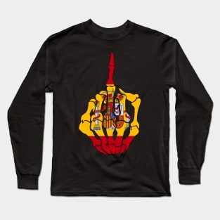 Skeleton Middle Finger Spain Flag T-Shirt Long Sleeve T-Shirt